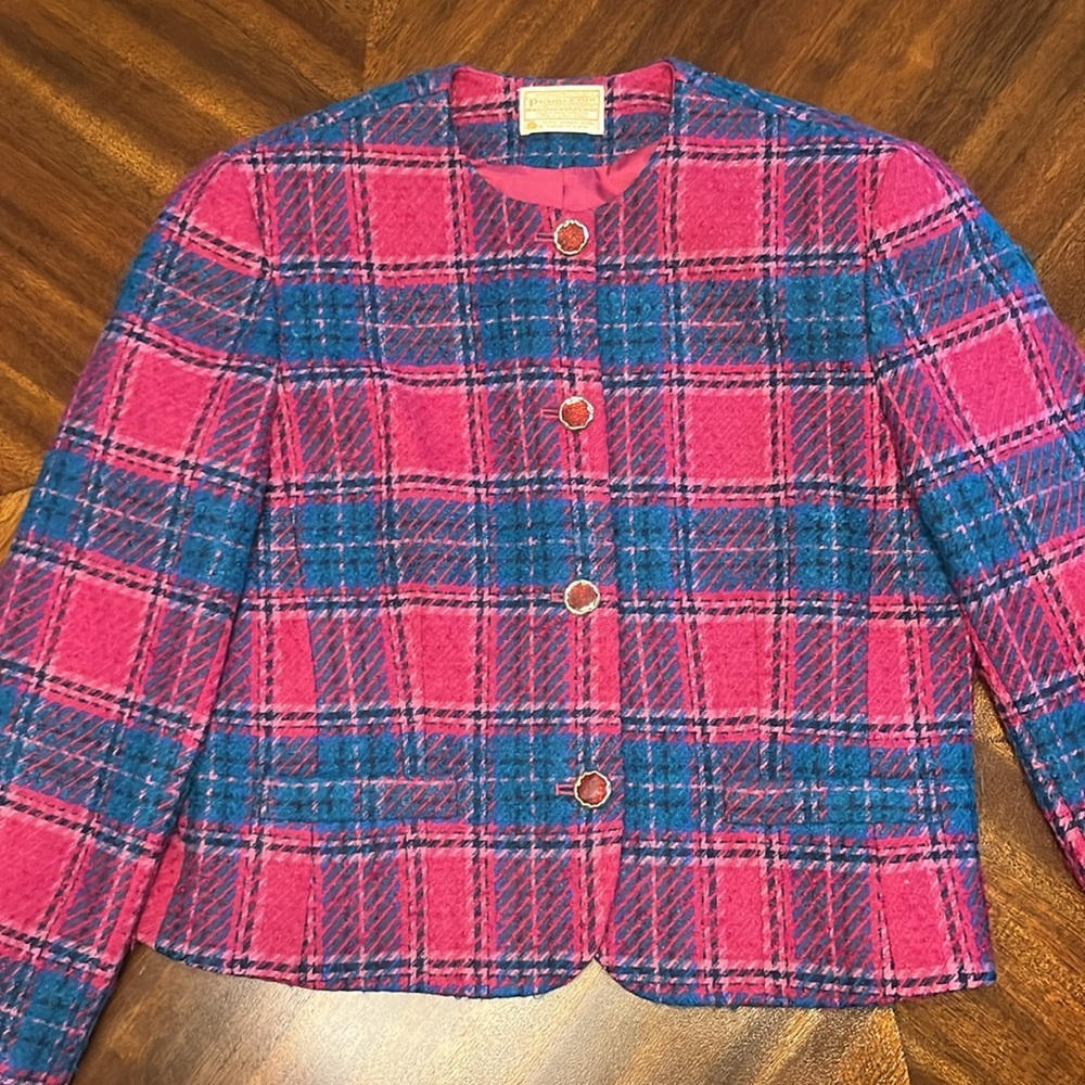 Vintage Medium PENDLETON 100% Virgin Wool Pink & Blue Blazer Jacket